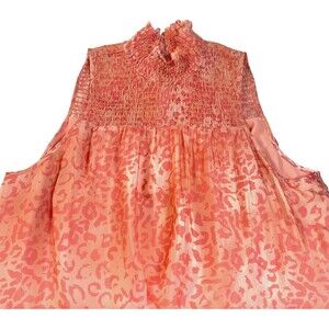 Ramy Brook Joy Smock Silk Blend Blouse Size L Coral Animal Print Lined NWOT Flaw